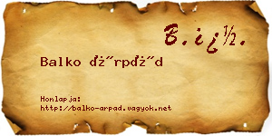 Balko Árpád névjegykártya